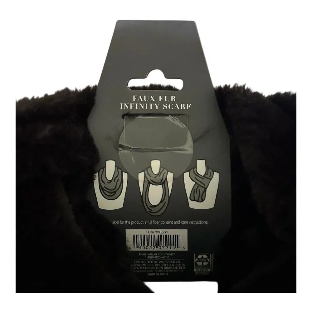 Faux Fur Infinity Scarf Black One Size Convertible Double Wrap West Loop Women's